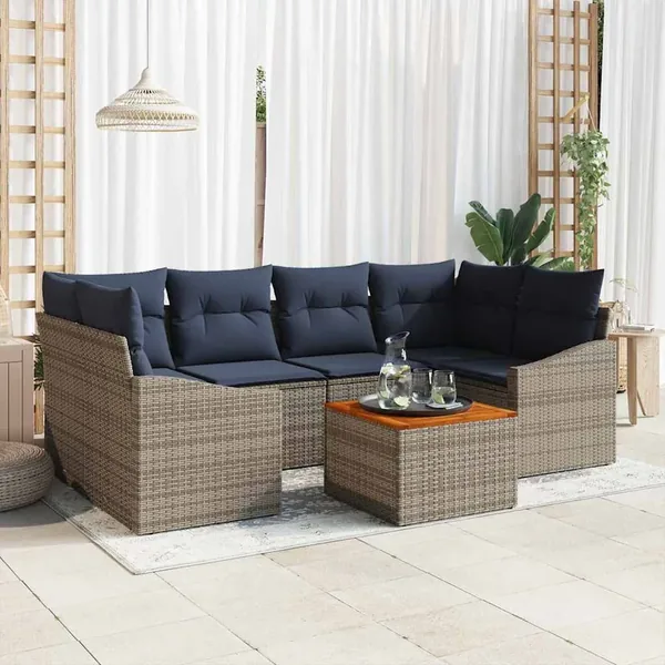 Ensemble de canapé de jardin 7 pcs Gris et bleu marine