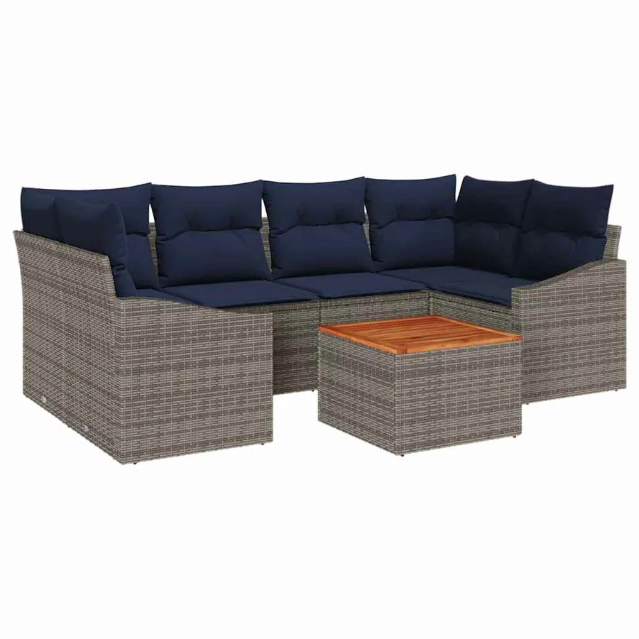 Ensemble de canapé de jardin 7 pcs Gris et bleu marine - 2