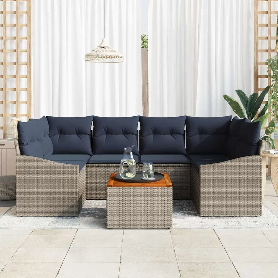 Ensemble de canapé de jardin 7 pcs Gris et bleu marine - 3