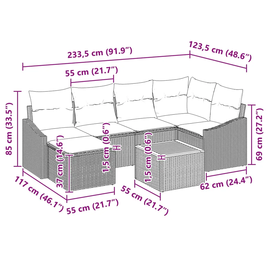 Ensemble de canapé de jardin 7 pcs Gris et bleu marine - 15