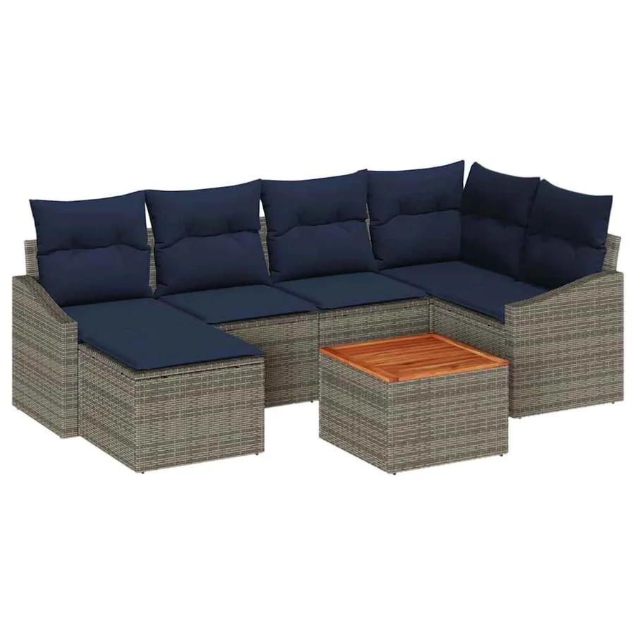 Ensemble de canapé de jardin 7 pcs Gris et bleu marine - 2