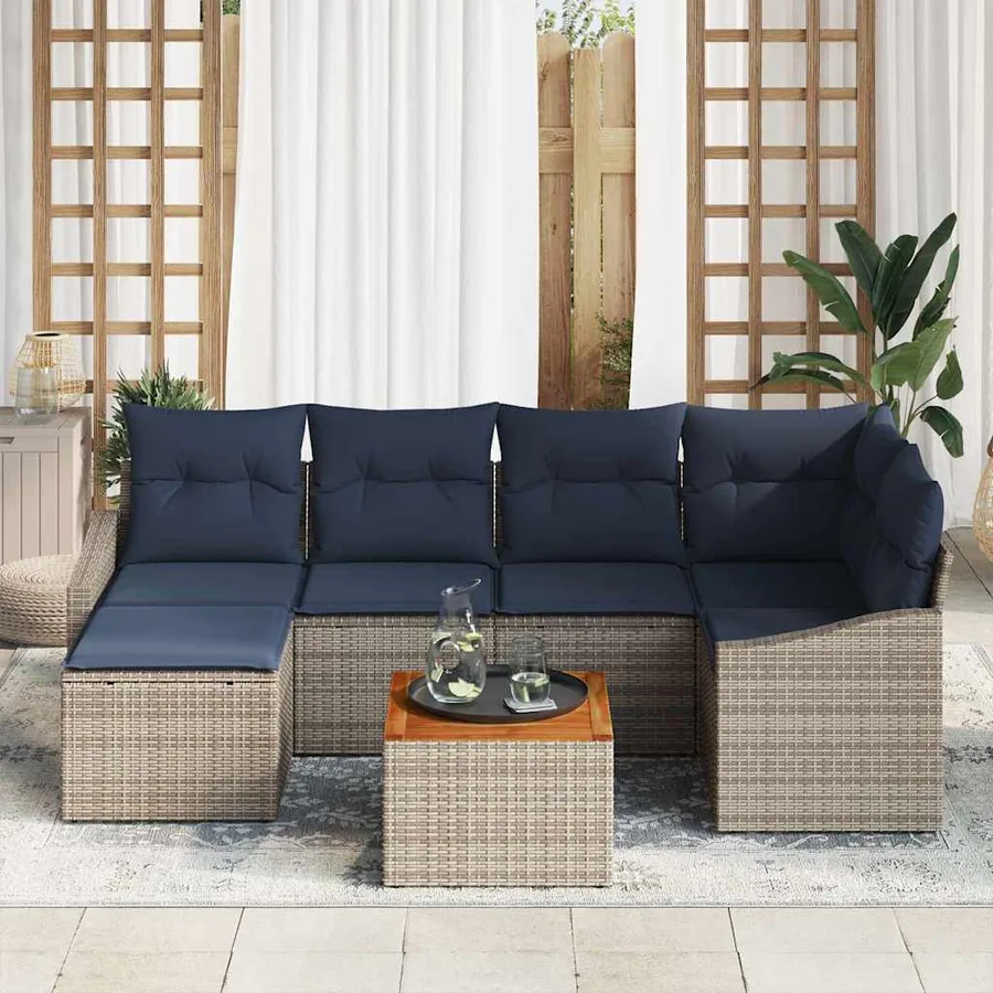 Ensemble de canapé de jardin 7 pcs Gris et bleu marine - 3