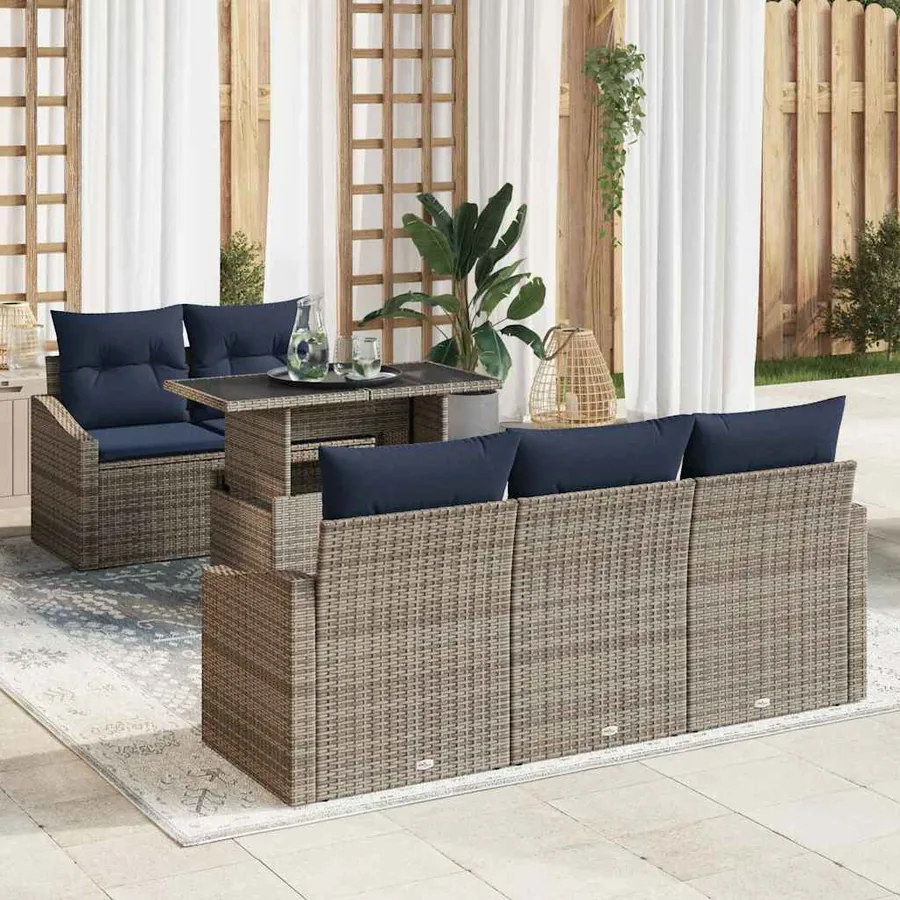 Ensemble de canapé de jardin avec coussin 6 pcs Gris polyrotin