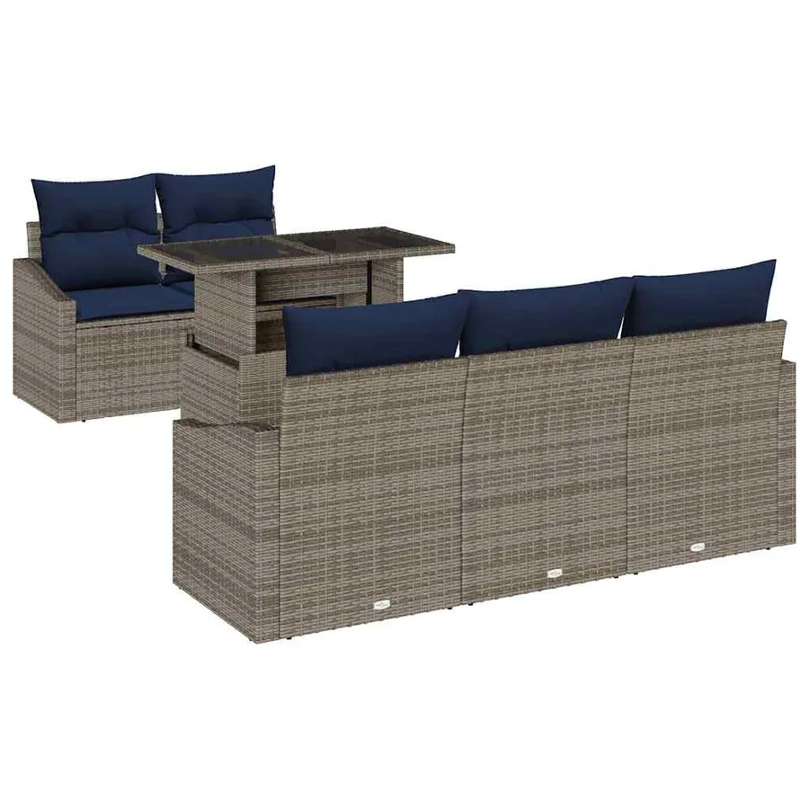 Ensemble de canapé de jardin avec coussin 6 pcs Gris polyrotin - 2