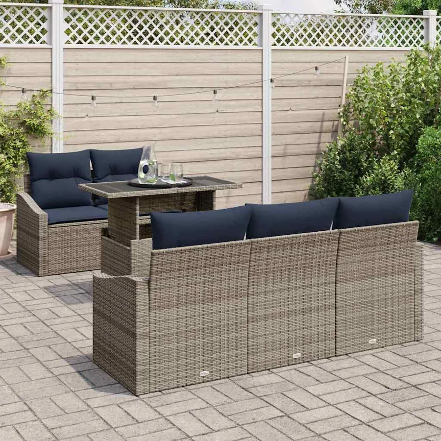Ensemble de canapé de jardin avec coussin 6 pcs Gris polyrotin - 3