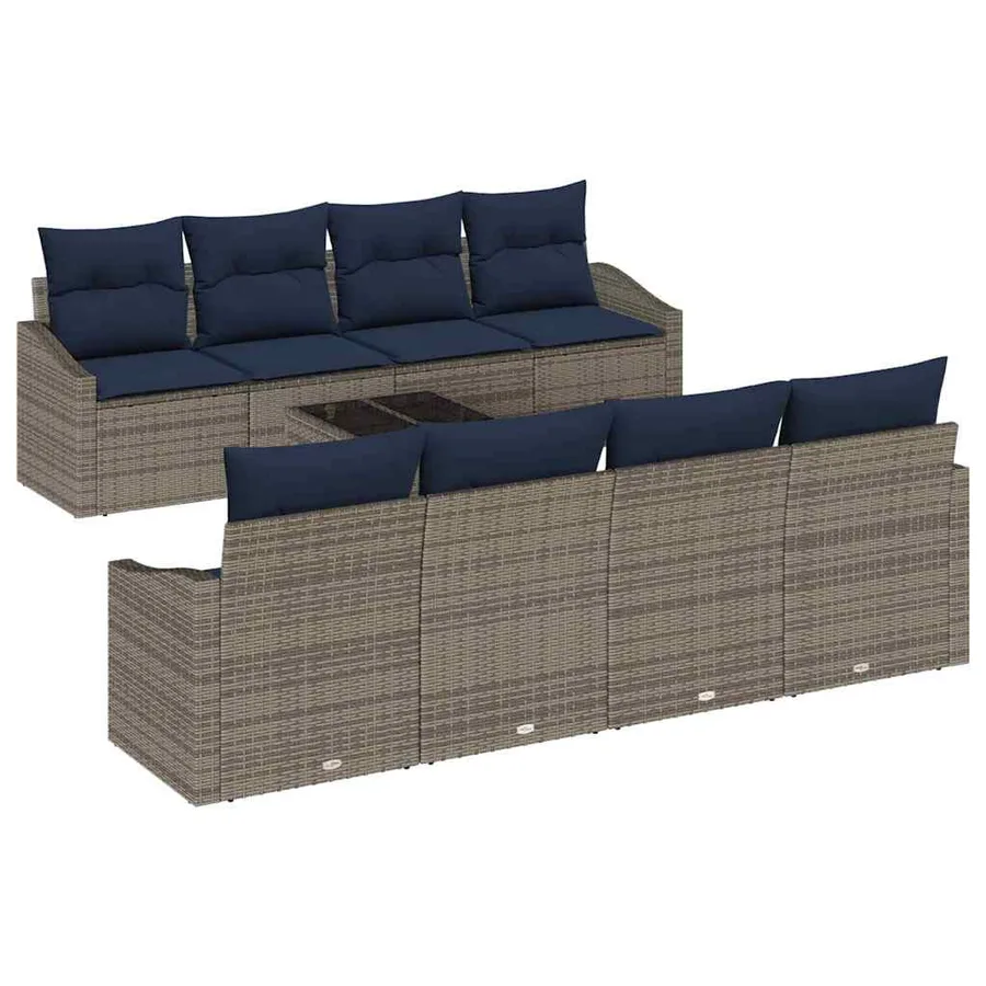 Ensemble de Canapés avec coussin 9 pcs Gris et marine polyrotin - 2