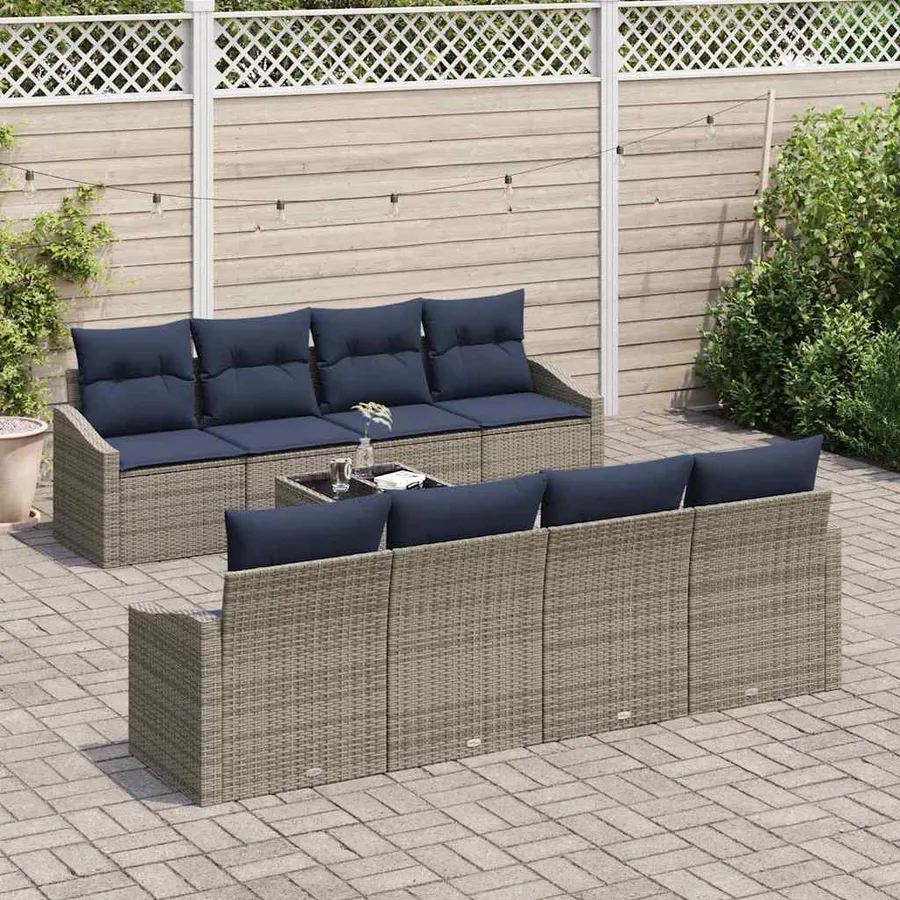Ensemble de Canapés avec coussin 9 pcs Gris et marine polyrotin - 3