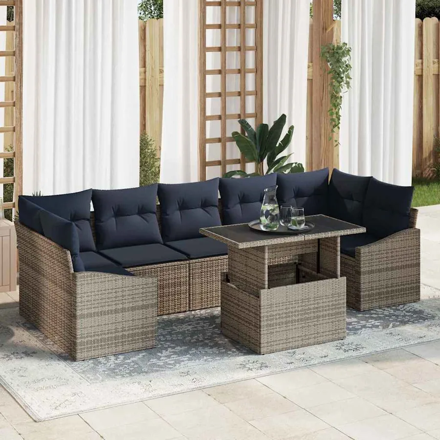Ensemble de canapé de jardin 8 pcs Gris Poly rotin