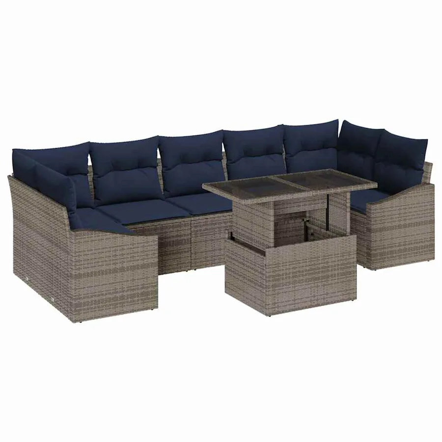 Ensemble de canapé de jardin 8 pcs Gris Poly rotin - 2