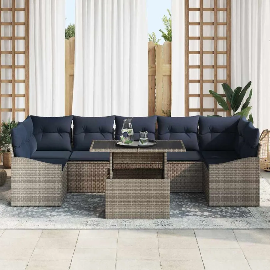 Ensemble de canapé de jardin 8 pcs Gris Poly rotin - 3