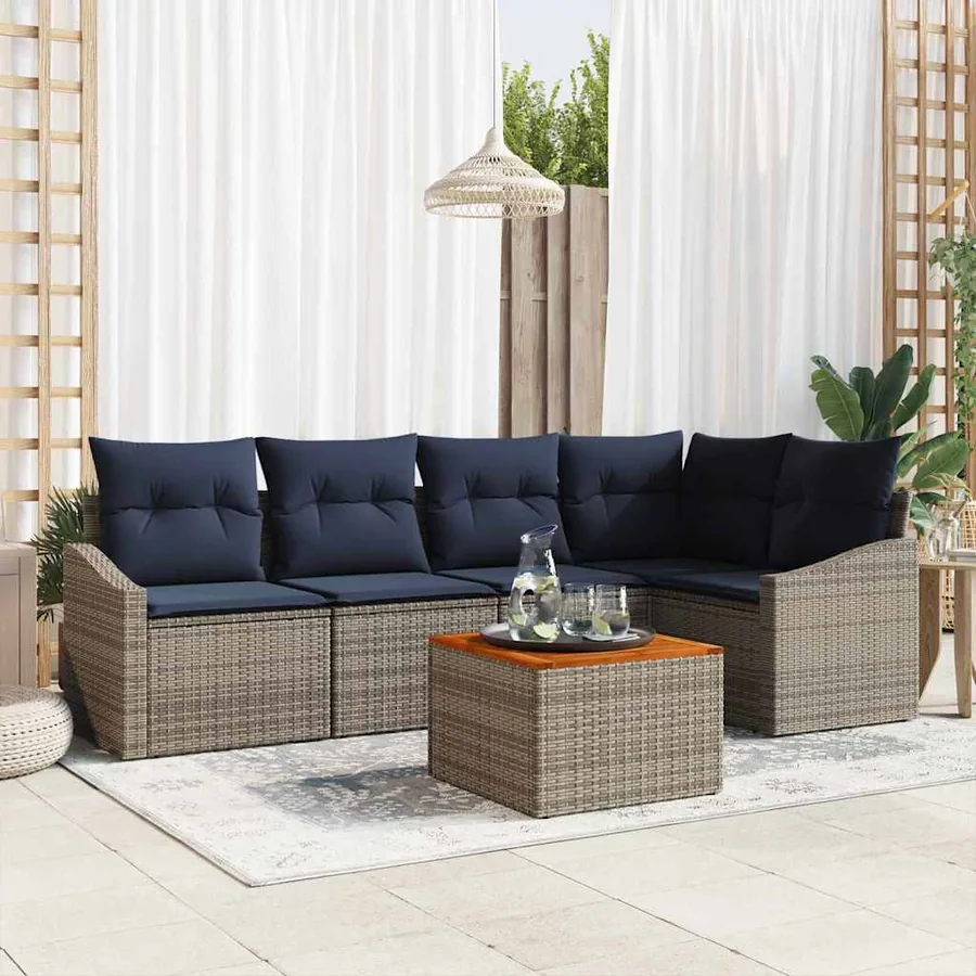Ensemble de canapé de jardin 6 pcs Gris et bleu marine