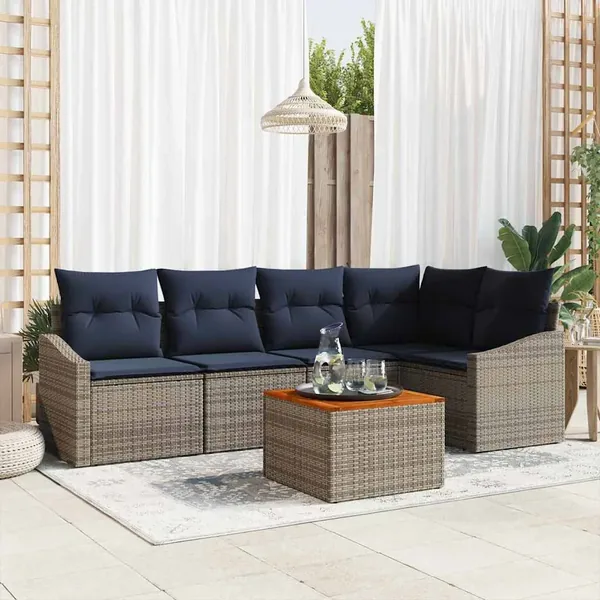 Ensemble de canapé de jardin 6 pcs Gris et bleu marine