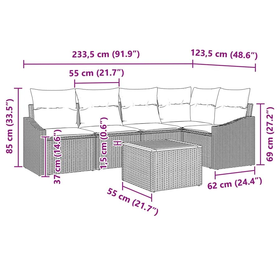 Ensemble de canapé de jardin 6 pcs Gris et bleu marine - 13