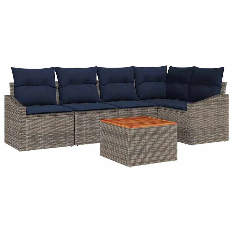 Ensemble de canapé de jardin 6 pcs Gris et bleu marine - 2
