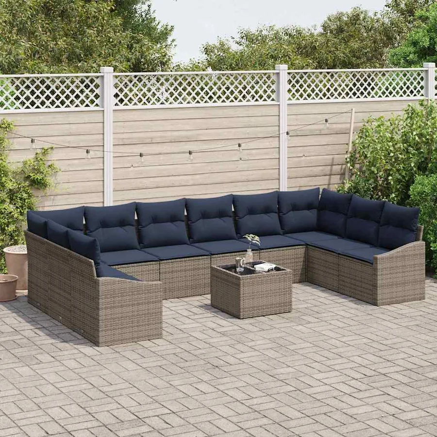 Ensemble de canapé de jardin Gris et marine polyrotin - 3