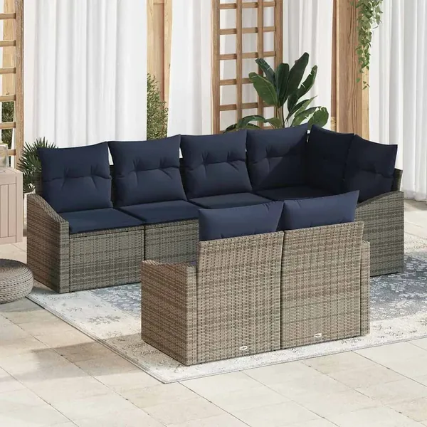 Ensemble de canapé de jardin 7 pcs Gris et bleu marine