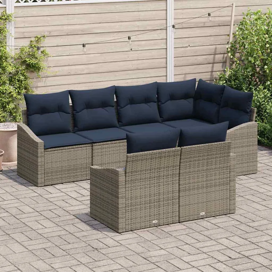 Ensemble de canapé de jardin 7 pcs Gris et bleu marine - 3