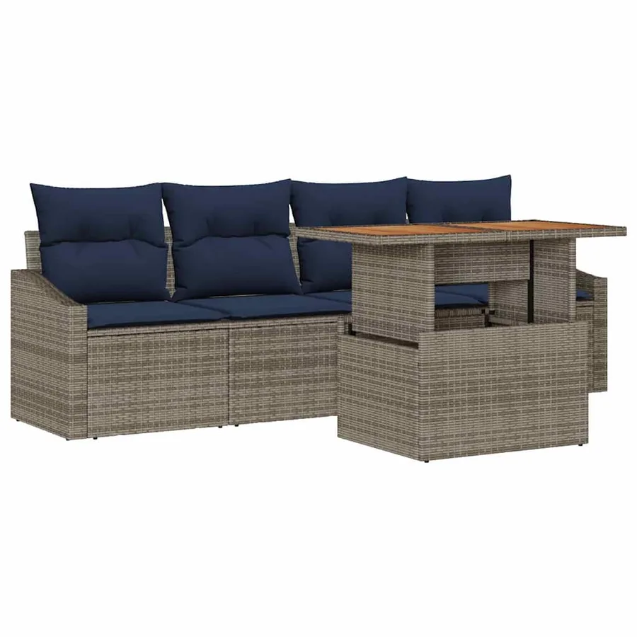 Ensemble de canapé de jardin 5 pcs Gris Poly rotin - 2