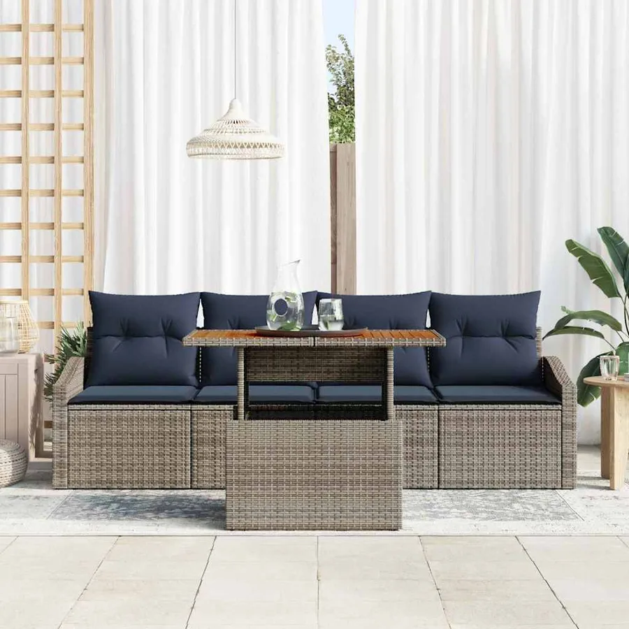 Ensemble de canapé de jardin 5 pcs Gris Poly rotin - 3