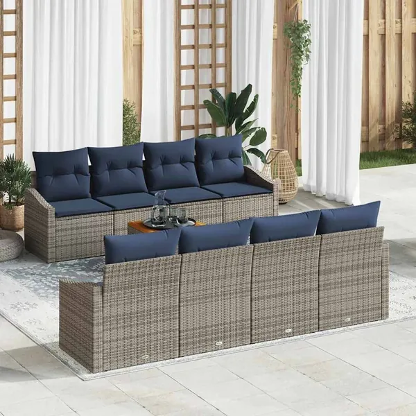Ensemble de canapé de jardin 9 pcs Gris et bleu marine