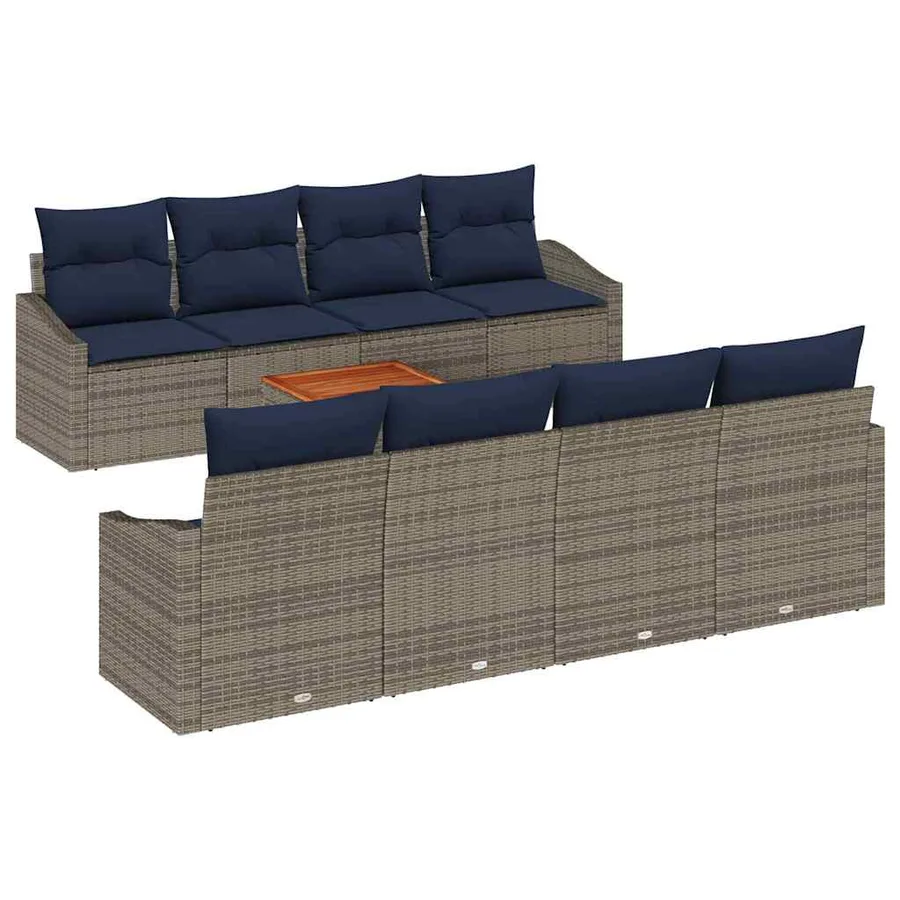 Ensemble de canapé de jardin 9 pcs Gris et bleu marine - 2