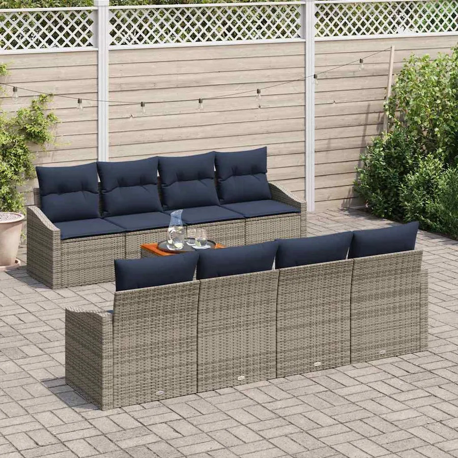 Ensemble de canapé de jardin 9 pcs Gris et bleu marine - 3
