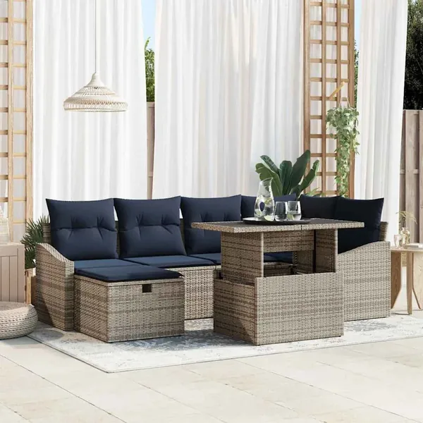 Ensemble de canapé de jardin 7 pcs Gris polyrotin