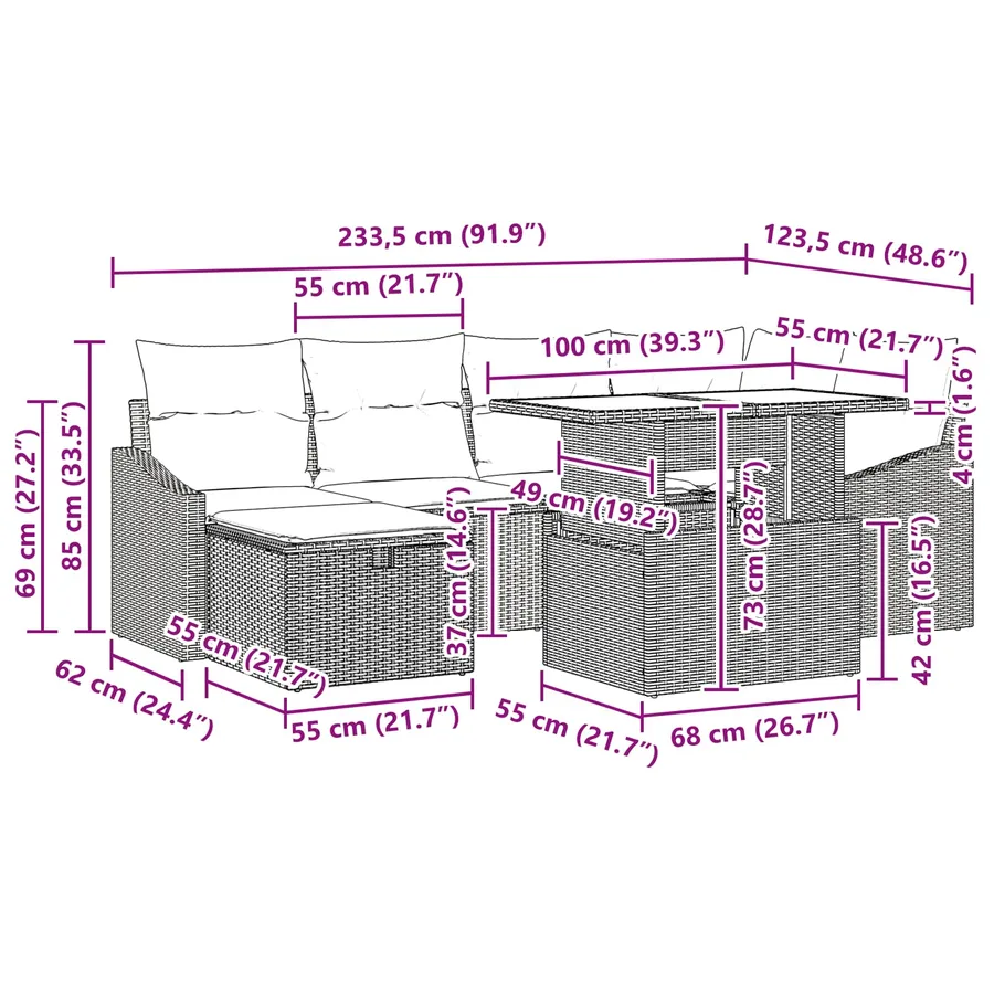 Ensemble de canapé de jardin 7 pcs Gris polyrotin - 17