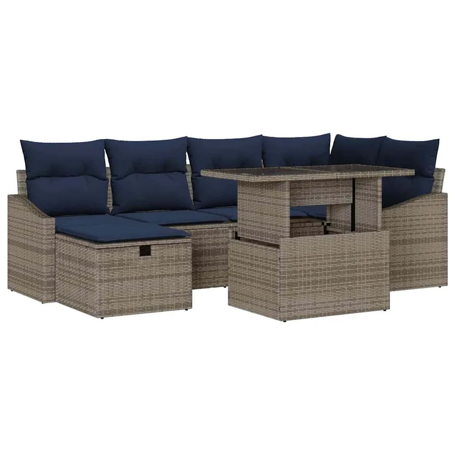 Ensemble de canapé de jardin 7 pcs Gris polyrotin - 2