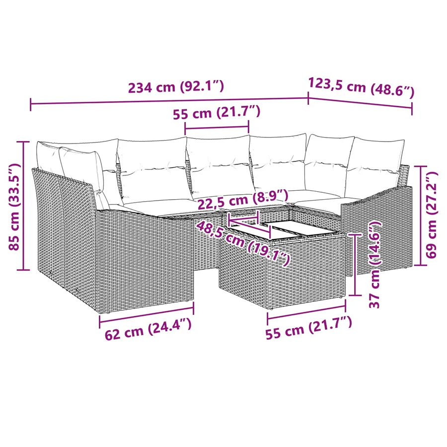 Ensemble de Canapés avec coussin 7 pcs Gris et marine polyrotin - 13