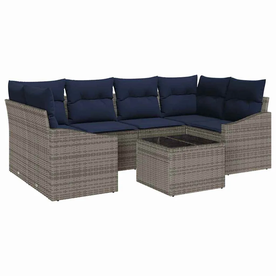Ensemble de Canapés avec coussin 7 pcs Gris et marine polyrotin - 2