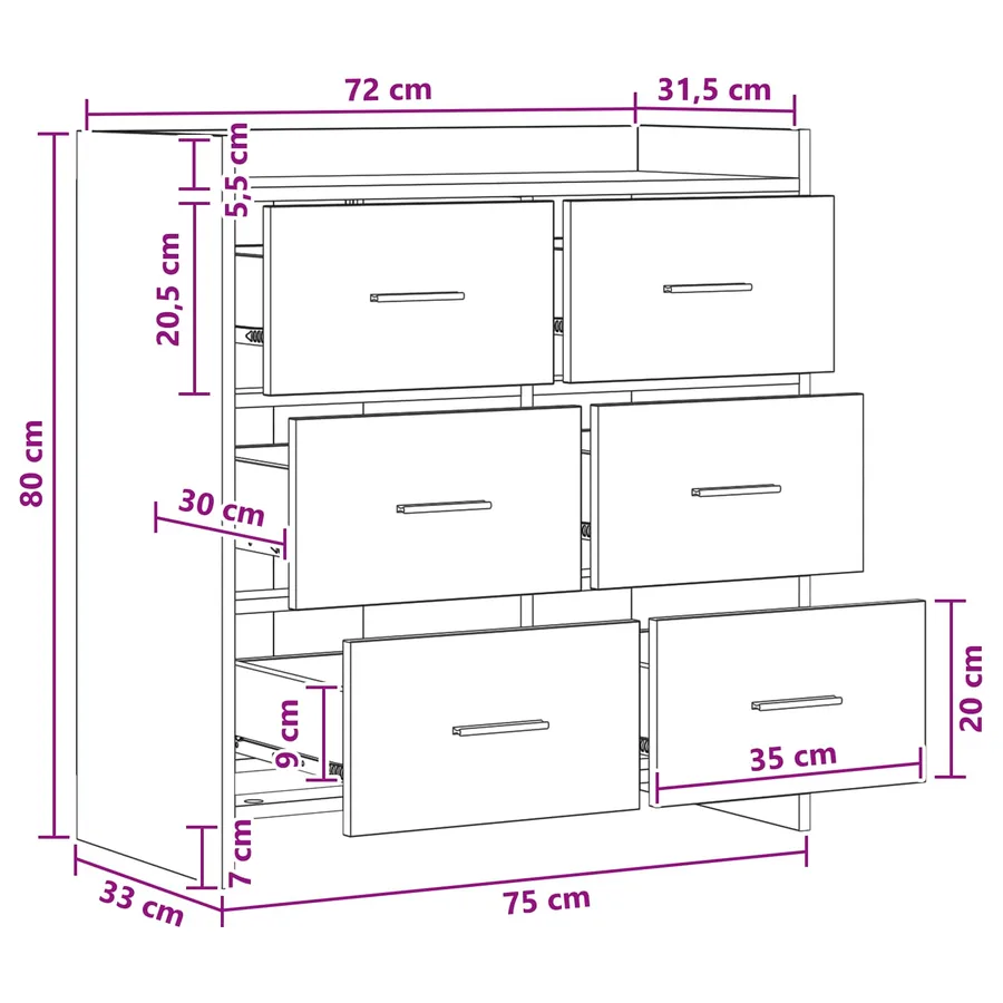 Buffet Blanc 75 x 33 x 80 cm Bois d'ingénierie - 9