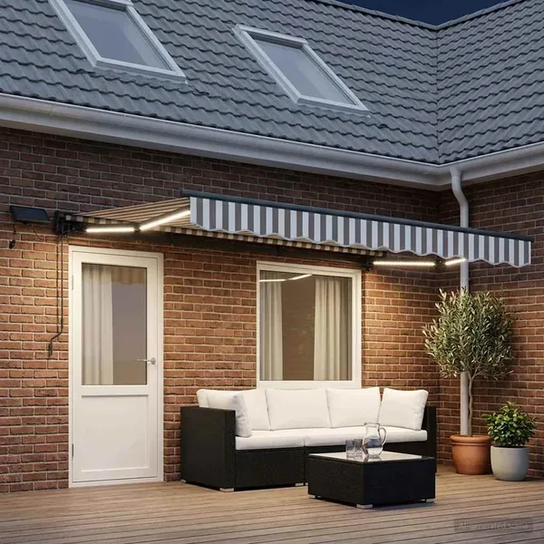 Cadre de store manuel avec LEDs Gris clair et blanc 4 × 3 m