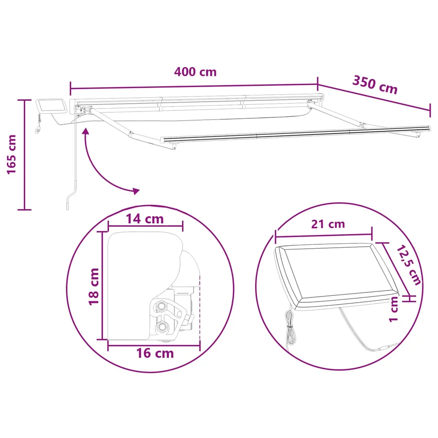 Cadre de store manuel avec LEDs Sable 4 × 3,5 m - 10