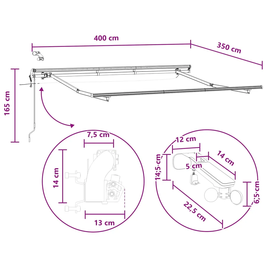 Auvent rétractable Sable 400 × 350 cm Polyester - 12