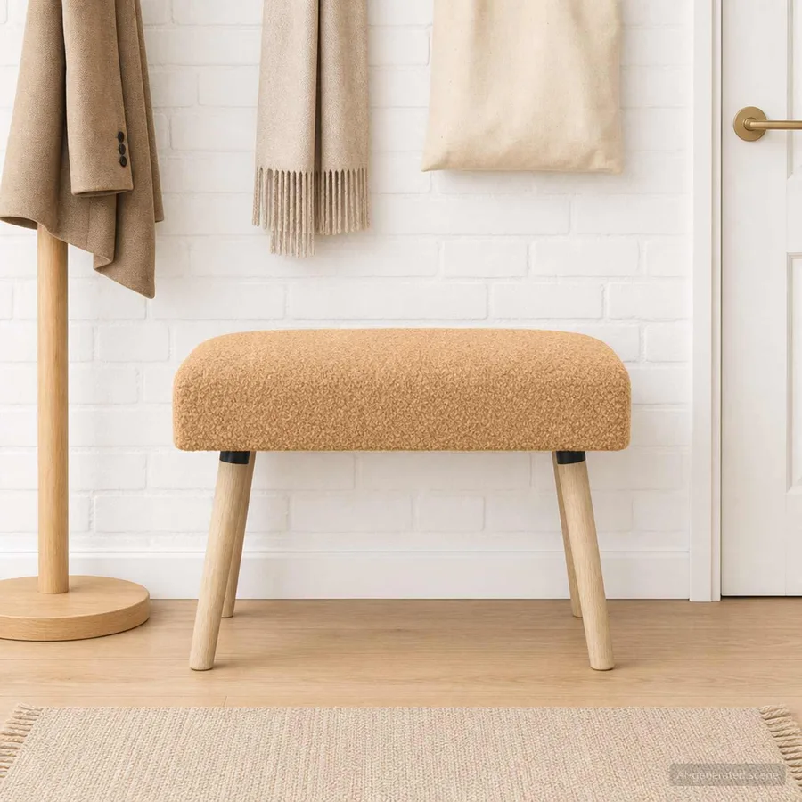 banc Uni Beige 60 x 40 x 45 cm Bouclé - 4