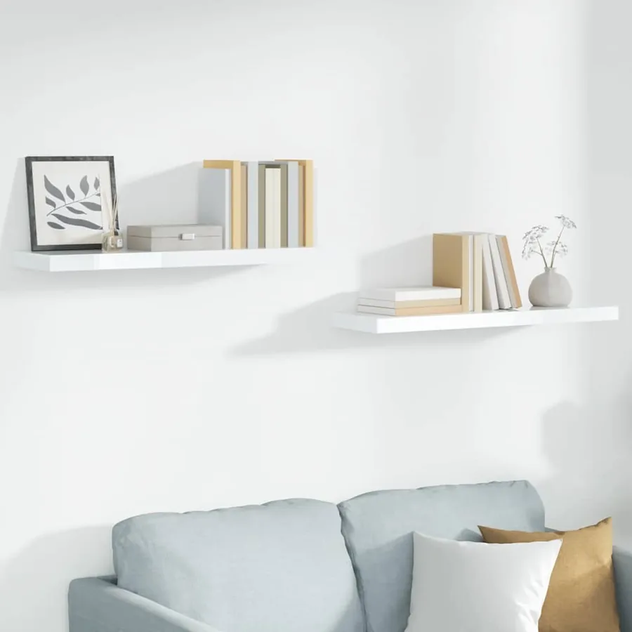 Étagère murale flottante 2 pcs Blanc brillant 90x23,5x3,8cm MDF
