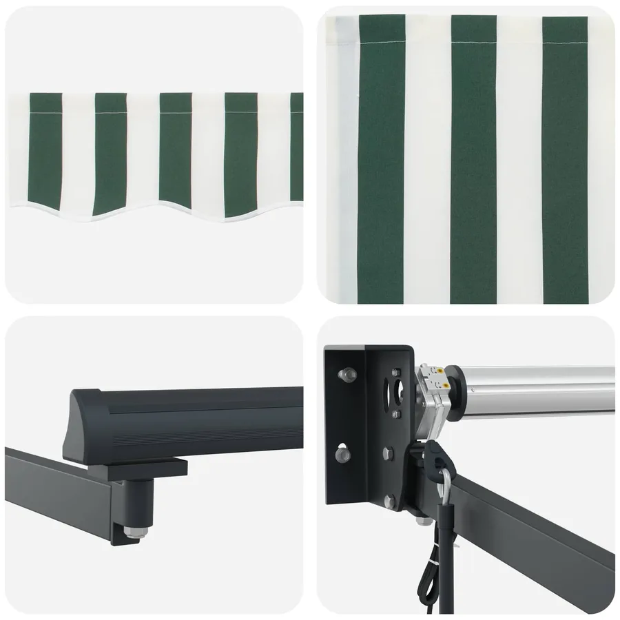 Auvent rétractable Vert et blanc 2,5 x 2 m Polyester et métal - 7