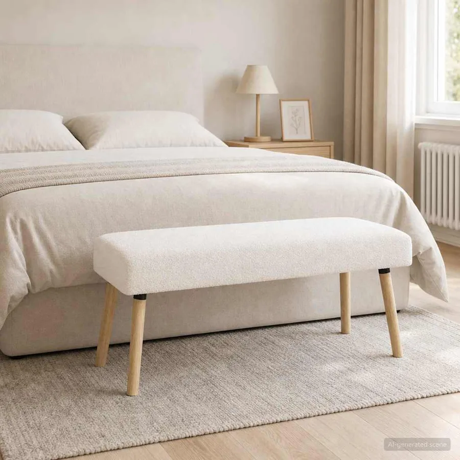 banc Uni Crème 110 x 40 x 46 cm Bouclé - 4