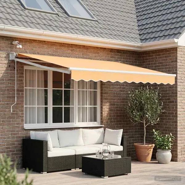 Auvent rétractable électrique Sable 100% Polyester et Aluminium