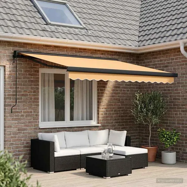 Auvent rétractable Sable 350 x 250 cm Tissu et Métal