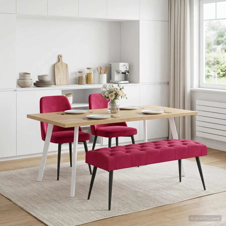 Banc avec capitonnage bouton Bordeaux 110 x 40 x 46 cm Velours - 3