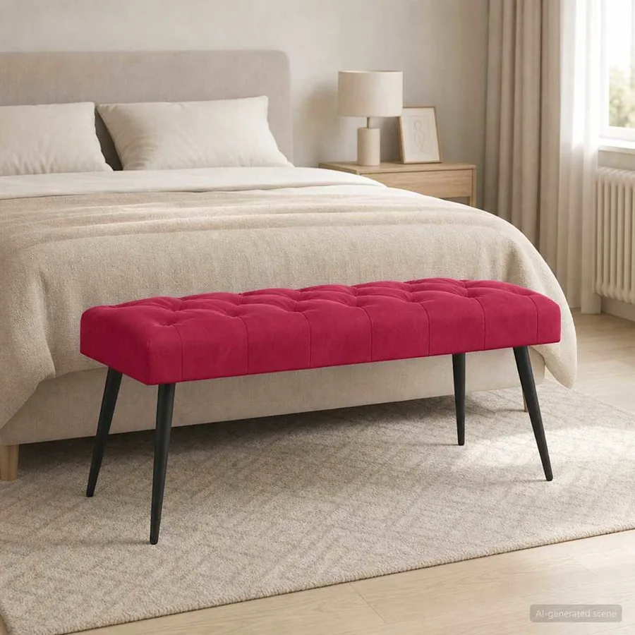 Banc avec capitonnage bouton Bordeaux 110 x 40 x 46 cm Velours - 4