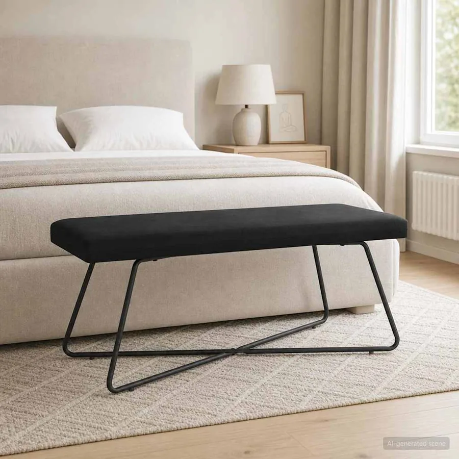 banc Noir 110 x 40 x 45 cm Velours