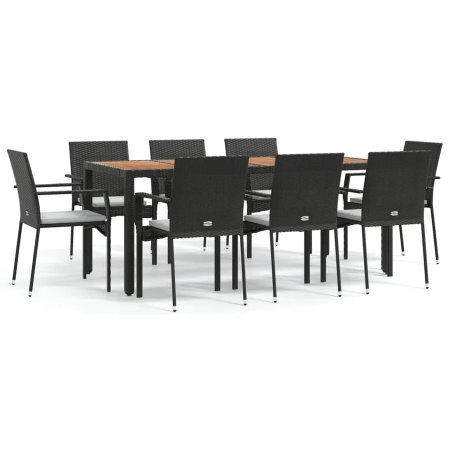 Ensemble à manger jardin 9pcs et coussins noir résine tressée - 2