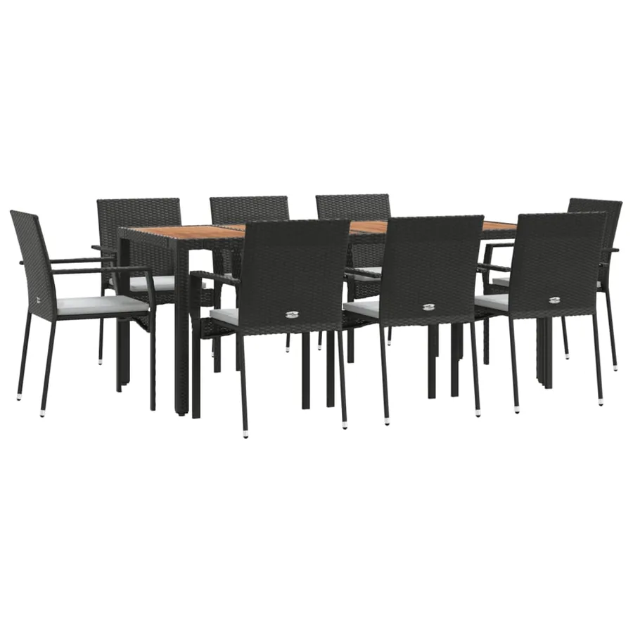 Ensemble à manger jardin 9pcs et coussins noir résine tressée - 3
