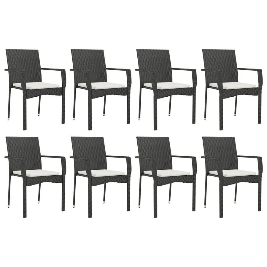 Ensemble à manger jardin 9pcs et coussins noir résine tressée - 4