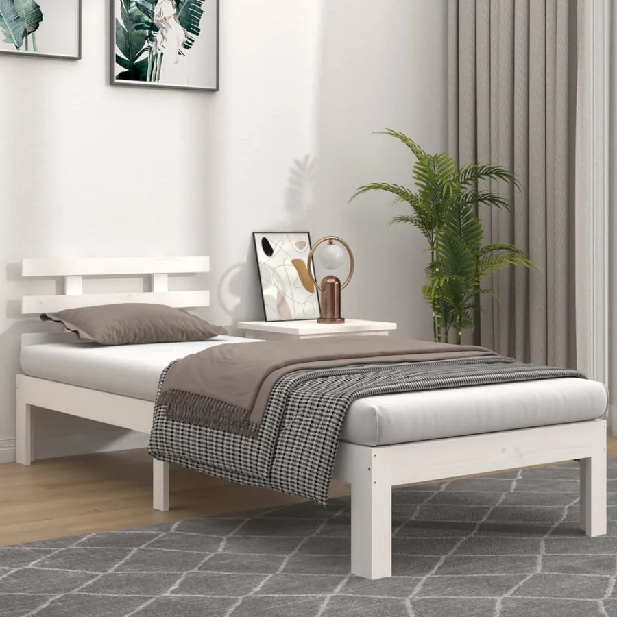 Cadre de lit sans matelas blanc bois massif 90x200 cm