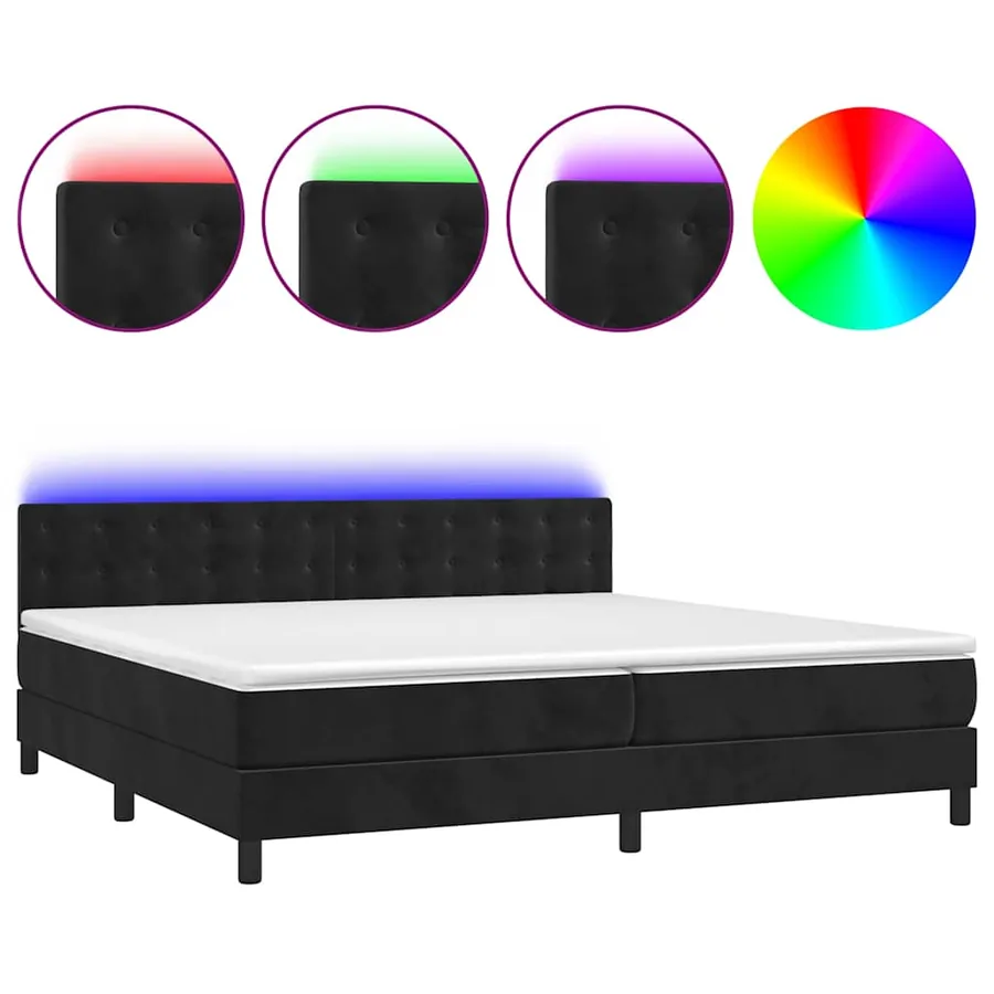 Sommier à lattes de lit avec matelas et LED Noir 200x200 cm - 2
