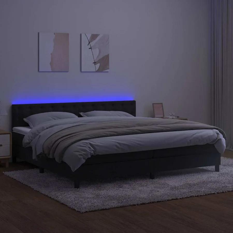 Sommier à lattes de lit avec matelas et LED Noir 200x200 cm - 4